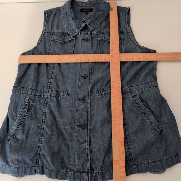 Talbots Chambray Utility Vest Womens Size XL Blue Chore Sleeveless Button Front - Picture 9 of 11